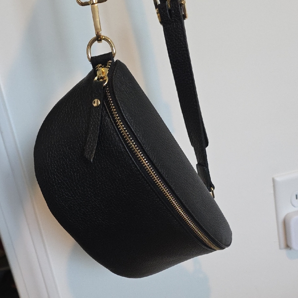 Italian Black Leather Crossbody Bag